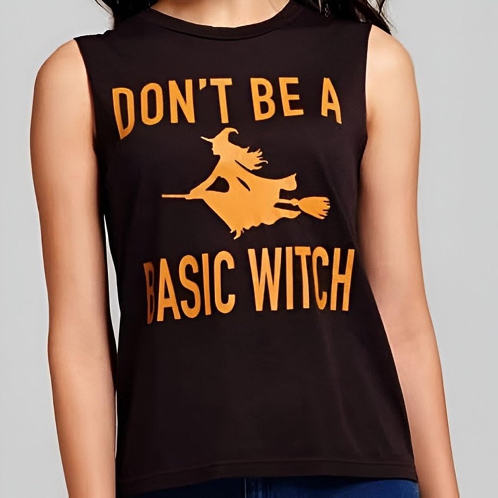 Fifth Sun Black and Orange Witch Graphic Tank Top L